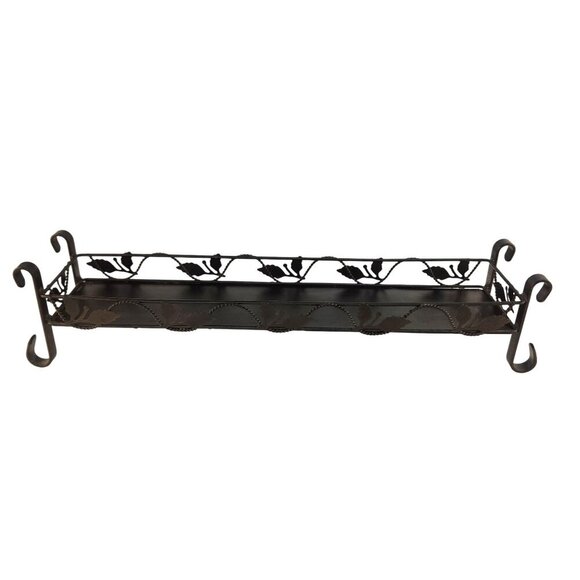 Vintage Tray Leaf & Vine Heavy Black Metal Candle Holder Centerpiece Table Decor - Picture 1 of 7